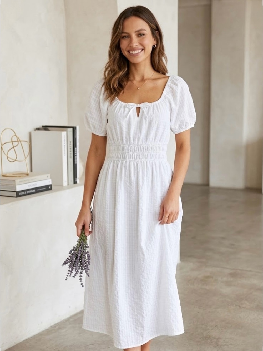 Madewell Sophia Midi Dress White Seersucker Check Size Small Cottagecore Summer